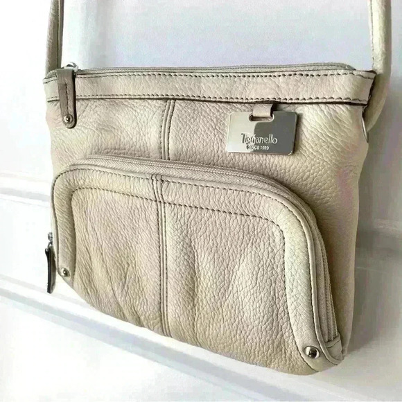 TIGNANELLO GENUINE PEBBLED LEATHER CROSSBODY  CREAM BAG - Picture 1 of 11